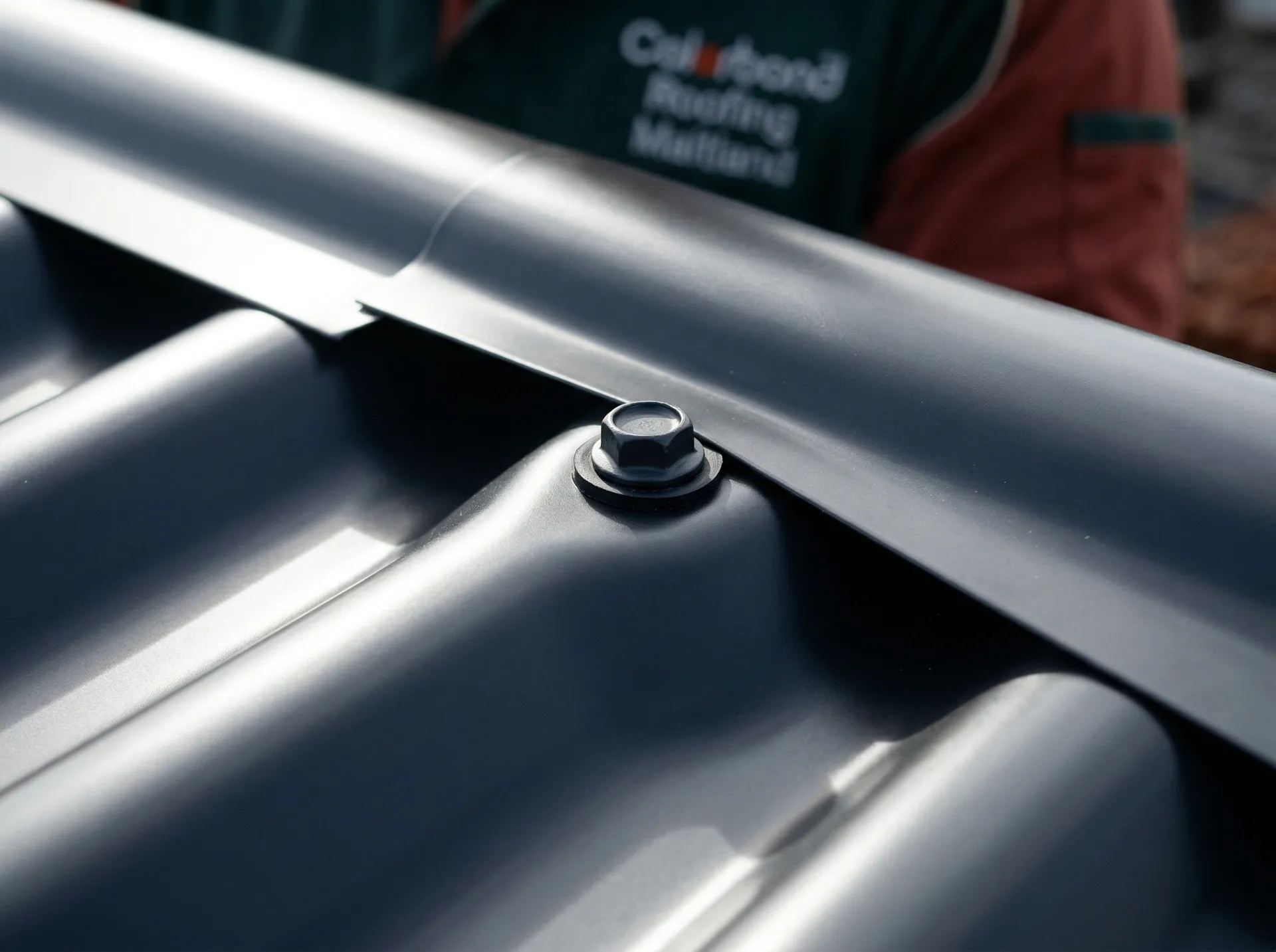 Close-up of Colorbond roof sheet detail